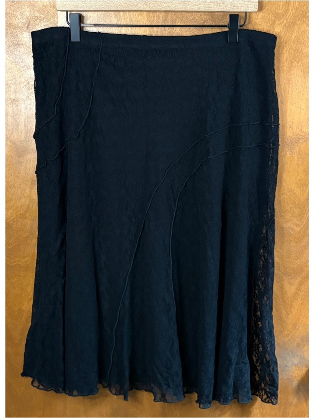 Vintage Y2K 90s Fairy Grunge Black Lace Patchwork Midi Skirt Sheer Mesh Goth L